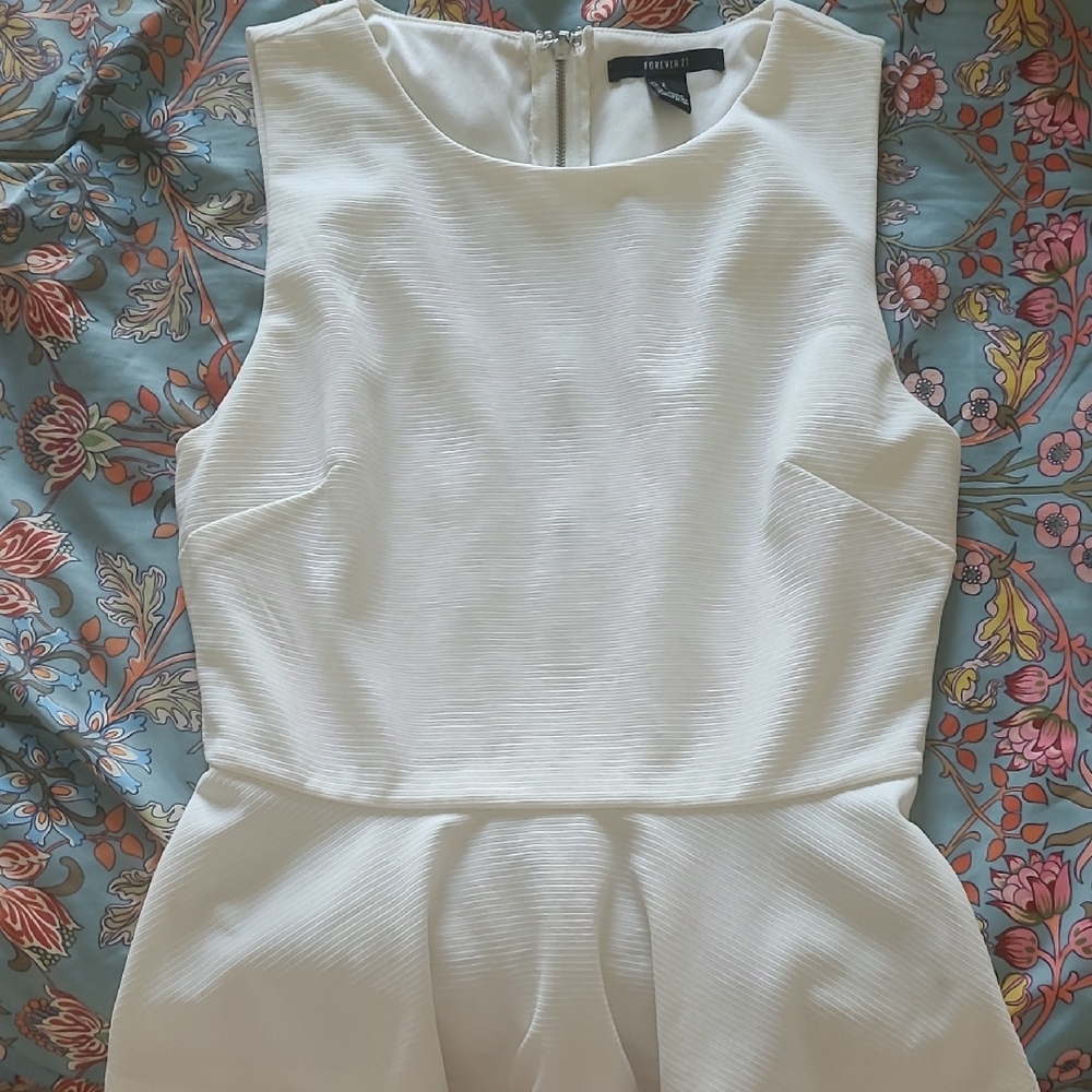 White Sleeveless Peplum Top